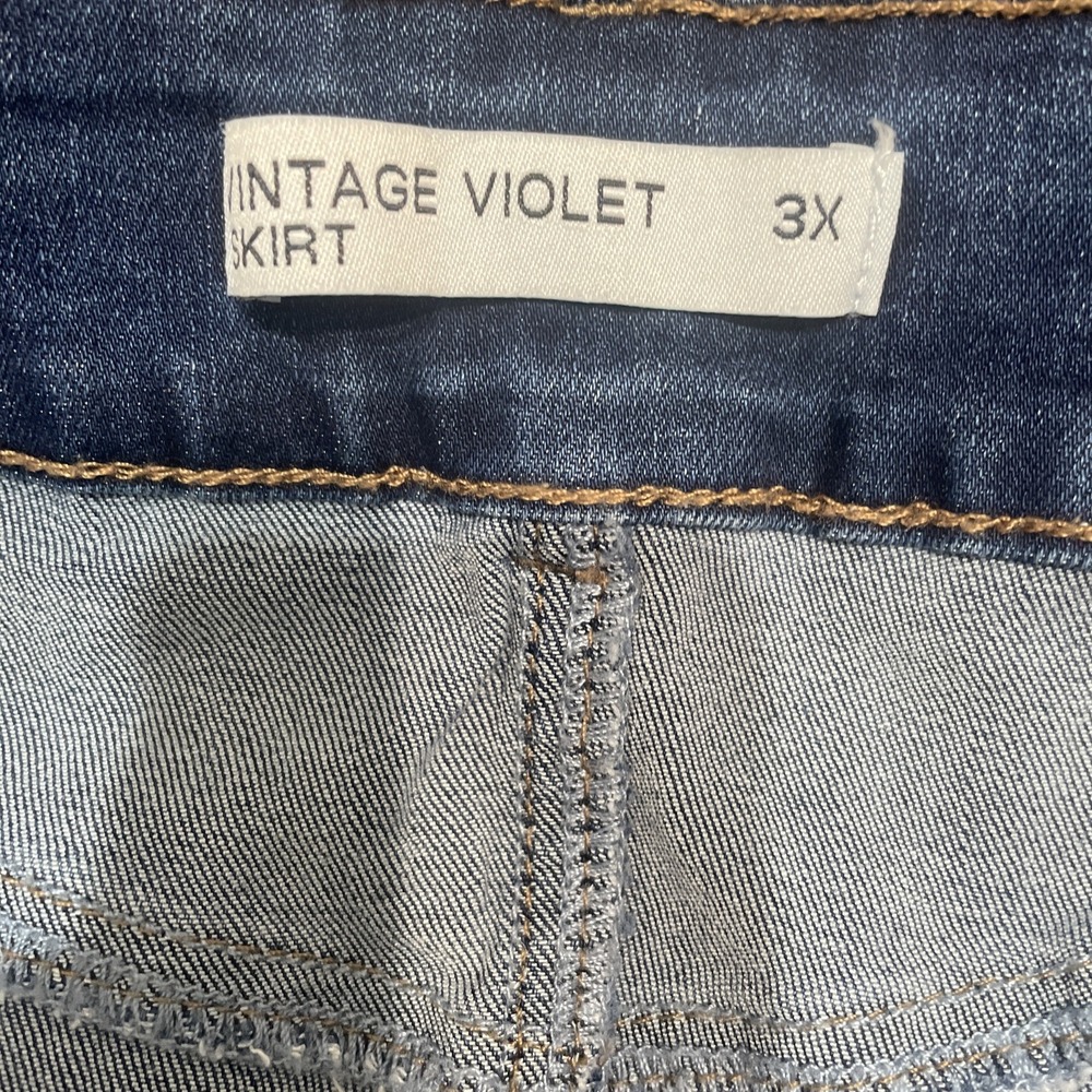 Vintage violet Distressed Blue Denim Stretch skirt Women's 3X - Picture 5 of 7